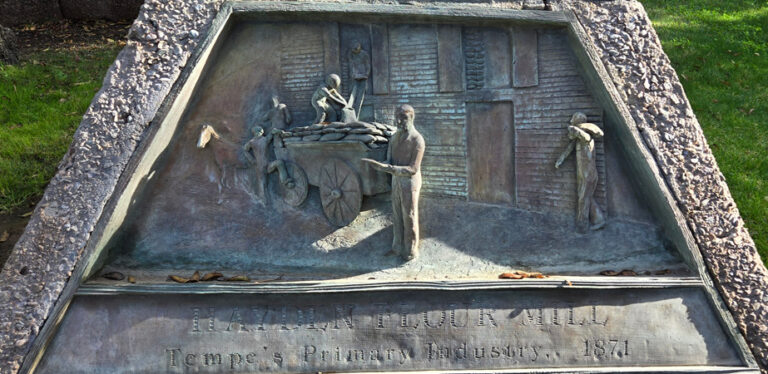 Relief on southwest base of statueHayden Flour MillTempe's Primary Industry 1871
